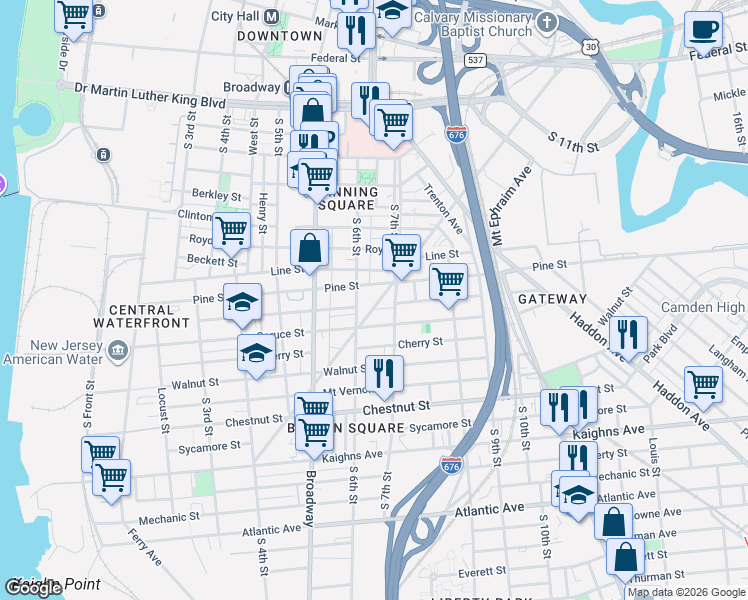 map of restaurants, bars, coffee shops, grocery stores, and more near 827 Newton Avenue in Camden