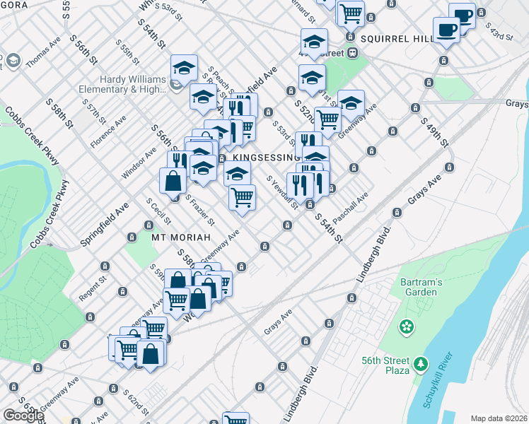 map of restaurants, bars, coffee shops, grocery stores, and more near in Philadelphia