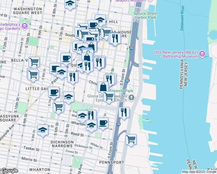 map of restaurants, bars, coffee shops, grocery stores, and more near 852 South 2nd Street in Philadelphia