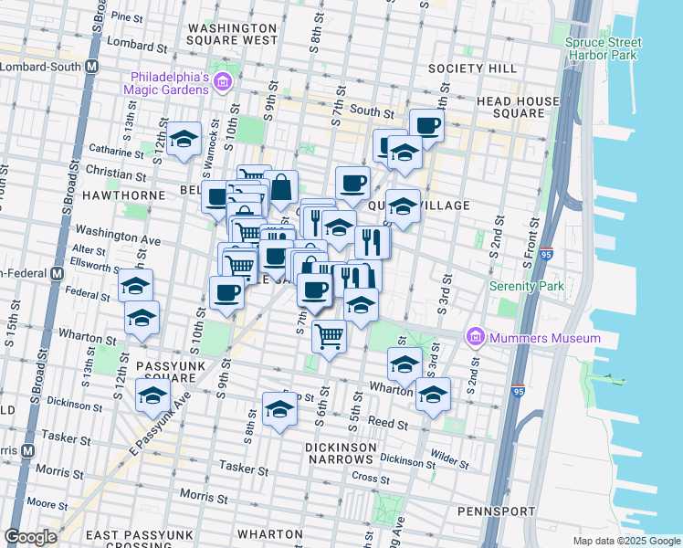 map of restaurants, bars, coffee shops, grocery stores, and more near 1008 South 6th Street in Philadelphia