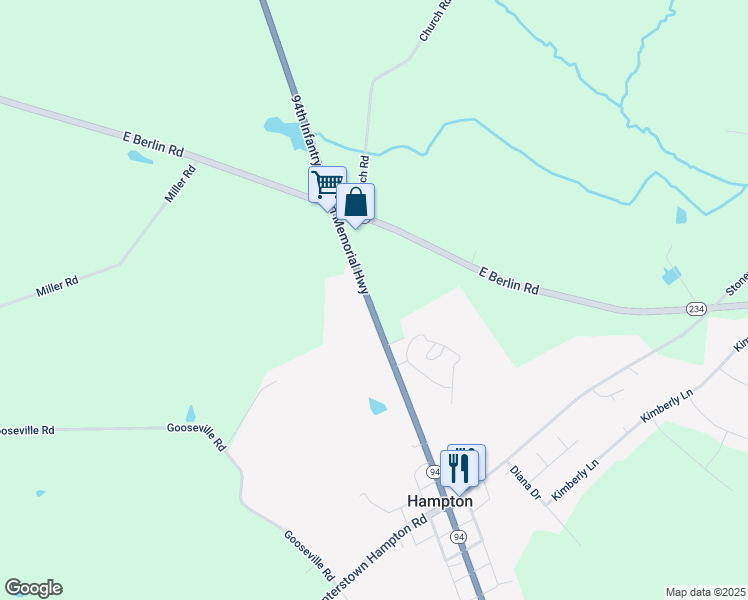 map of restaurants, bars, coffee shops, grocery stores, and more near 5649 Carlisle Pike in New Oxford