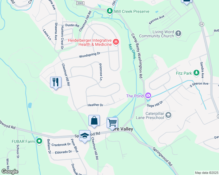 map of restaurants, bars, coffee shops, grocery stores, and more near 2740 Chestnut Run Road in York