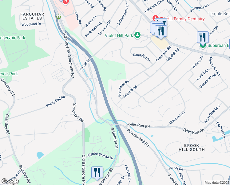 map of restaurants, bars, coffee shops, grocery stores, and more near 1753 Westwood Road in York