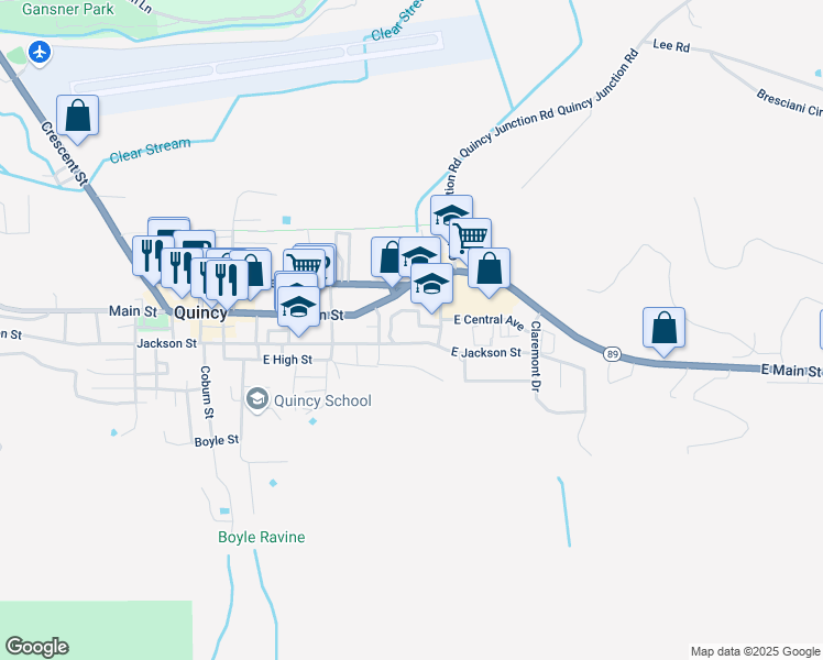 map of restaurants, bars, coffee shops, grocery stores, and more near 116 Circle Drive in Quincy