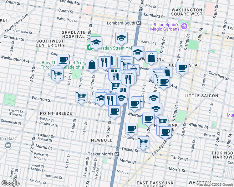 map of restaurants, bars, coffee shops, grocery stores, and more near in Philadelphia