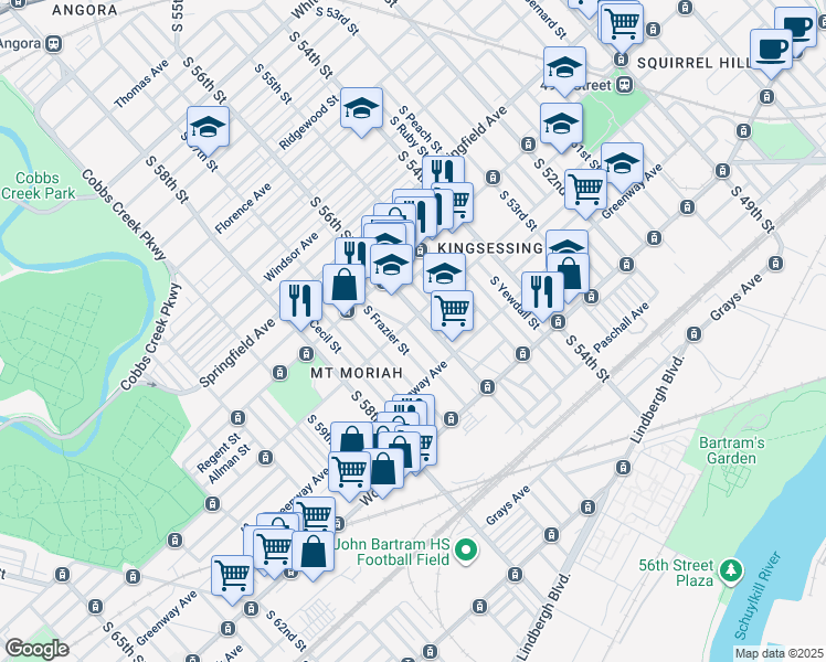 map of restaurants, bars, coffee shops, grocery stores, and more near in Philadelphia