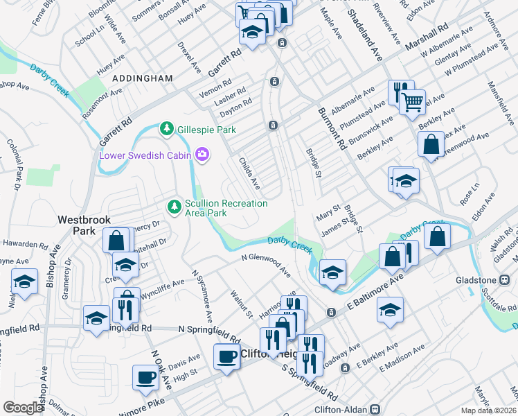map of restaurants, bars, coffee shops, grocery stores, and more near 189 Wilde Avenue in Drexel Hill