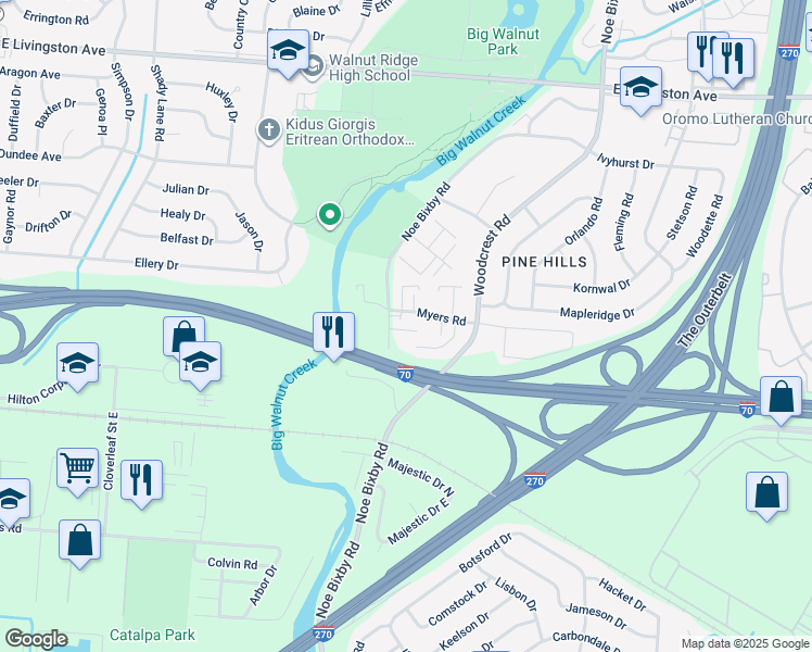 map of restaurants, bars, coffee shops, grocery stores, and more near 2026 Noe Bixby Road in Columbus
