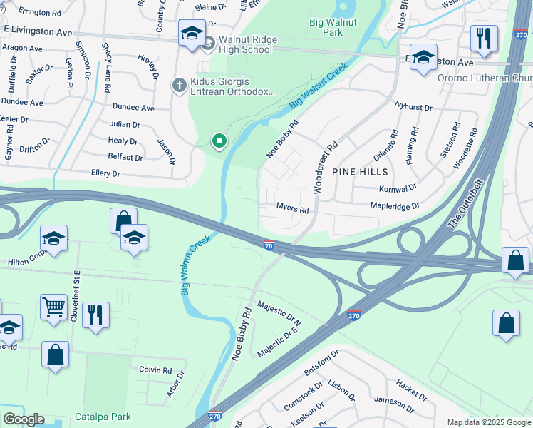 map of restaurants, bars, coffee shops, grocery stores, and more near 2026 Noe Bixby Road in Columbus