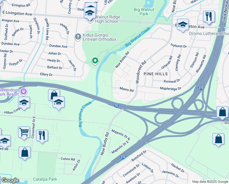 map of restaurants, bars, coffee shops, grocery stores, and more near 2026 Noe Bixby Road in Columbus