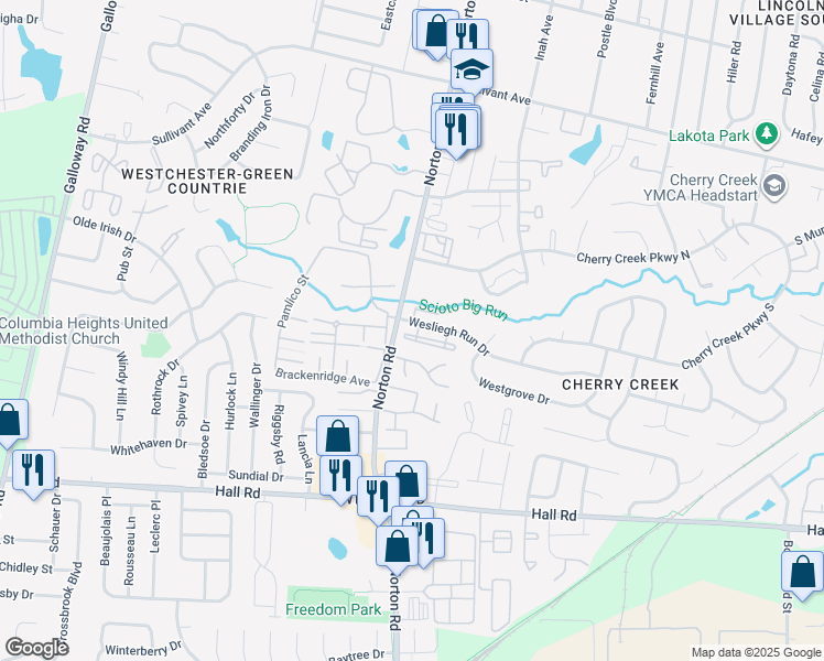 map of restaurants, bars, coffee shops, grocery stores, and more near 5579 Leigh Run Court in Columbus