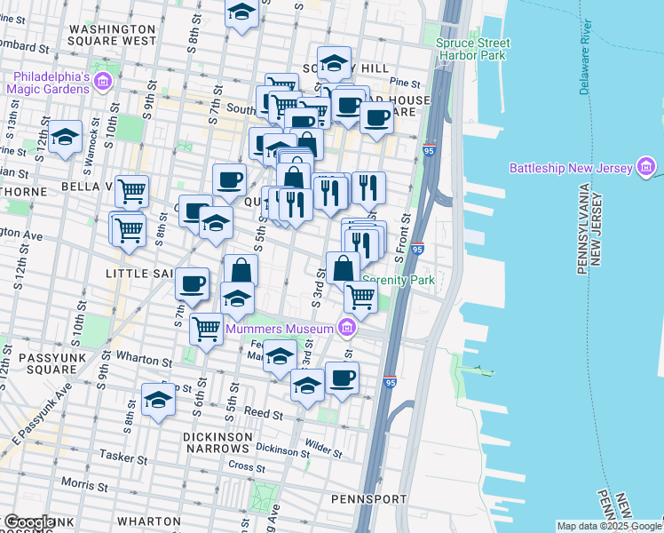 map of restaurants, bars, coffee shops, grocery stores, and more near 234 Christian Street in Philadelphia