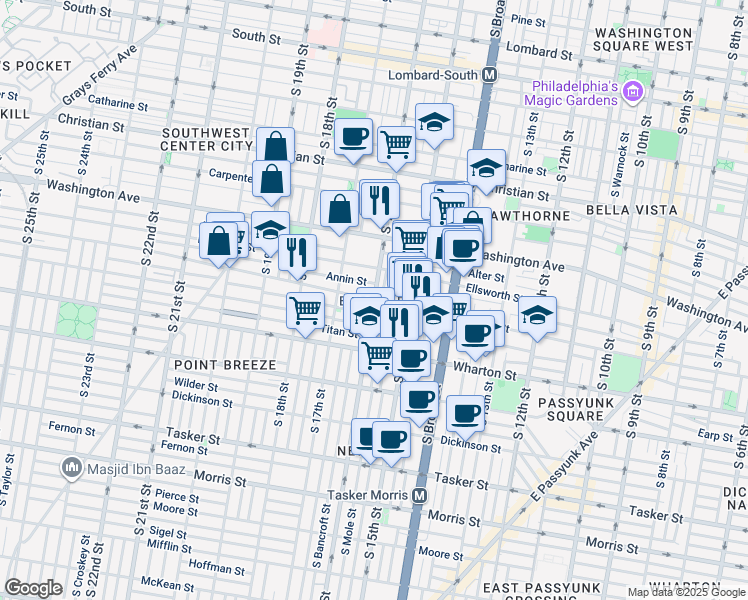 map of restaurants, bars, coffee shops, grocery stores, and more near in Philadelphia