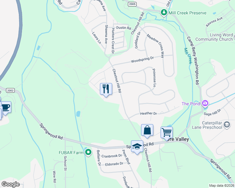 map of restaurants, bars, coffee shops, grocery stores, and more near 589 Chestnut Hill Road in York