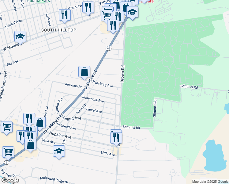 map of restaurants, bars, coffee shops, grocery stores, and more near 1606 Jackson Rd in Columbus