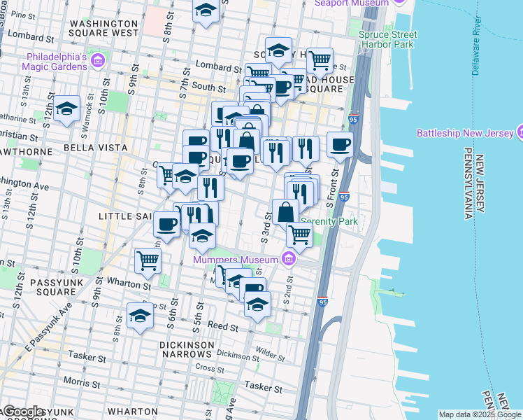 map of restaurants, bars, coffee shops, grocery stores, and more near 312 West Salter Street in Philadelphia