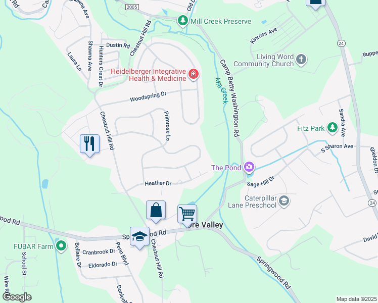 map of restaurants, bars, coffee shops, grocery stores, and more near 2744 Chestnut Run Road in York