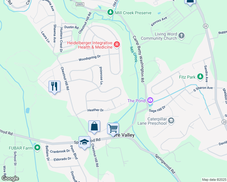 map of restaurants, bars, coffee shops, grocery stores, and more near 2740 Chestnut Run Road in York