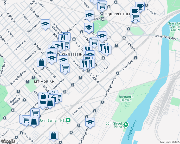 map of restaurants, bars, coffee shops, grocery stores, and more near in Philadelphia