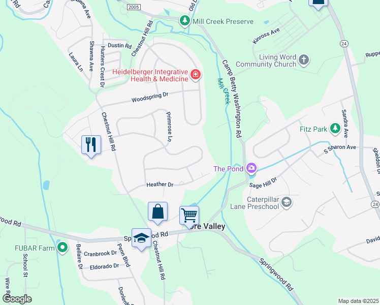 map of restaurants, bars, coffee shops, grocery stores, and more near 2744 Chestnut Run Road in York