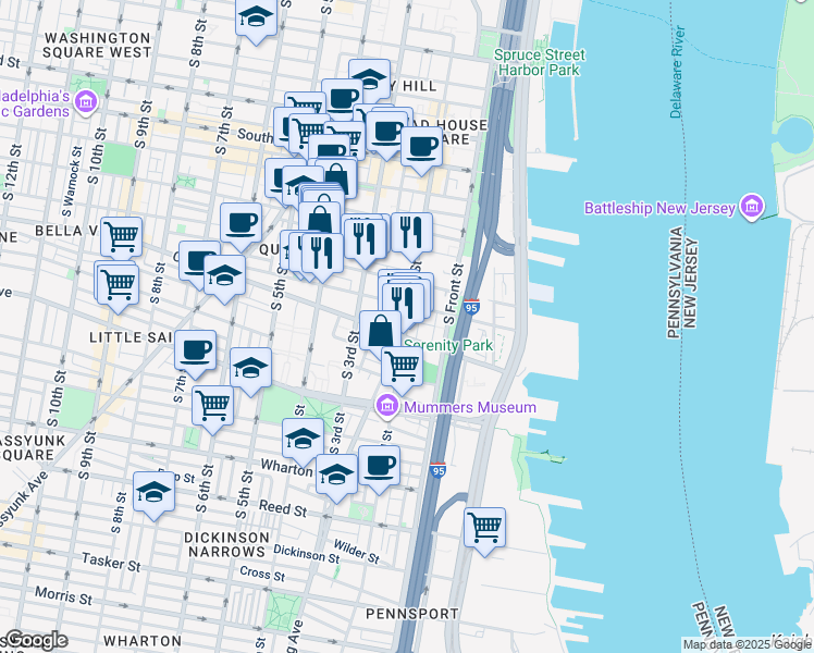 map of restaurants, bars, coffee shops, grocery stores, and more near 852 South 2nd Street in Philadelphia