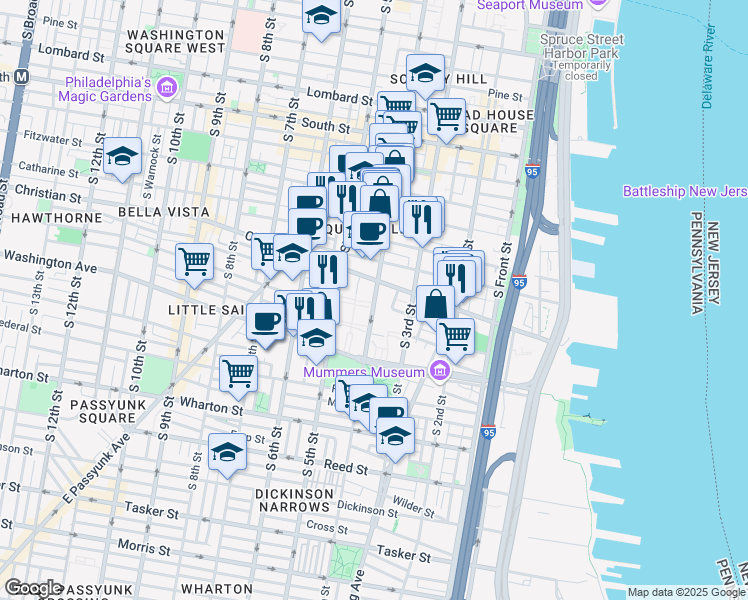 map of restaurants, bars, coffee shops, grocery stores, and more near 924 South Orianna Street in Philadelphia