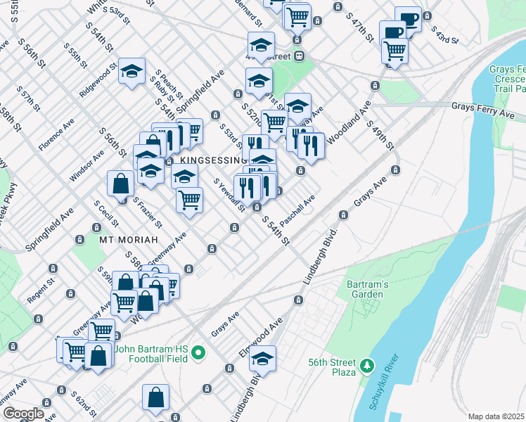 map of restaurants, bars, coffee shops, grocery stores, and more near in Philadelphia