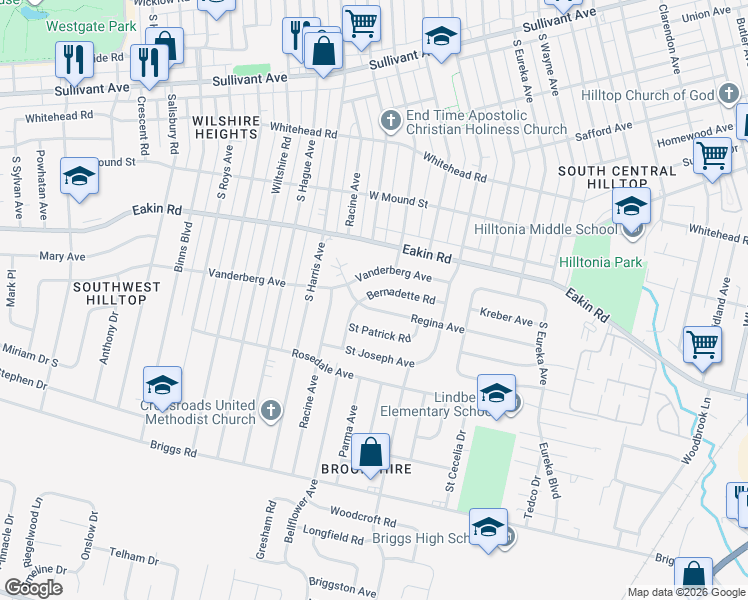 map of restaurants, bars, coffee shops, grocery stores, and more near 2722 Regina Avenue in Columbus