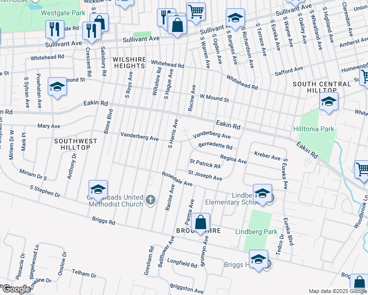 map of restaurants, bars, coffee shops, grocery stores, and more near 911 Racine Avenue in Columbus