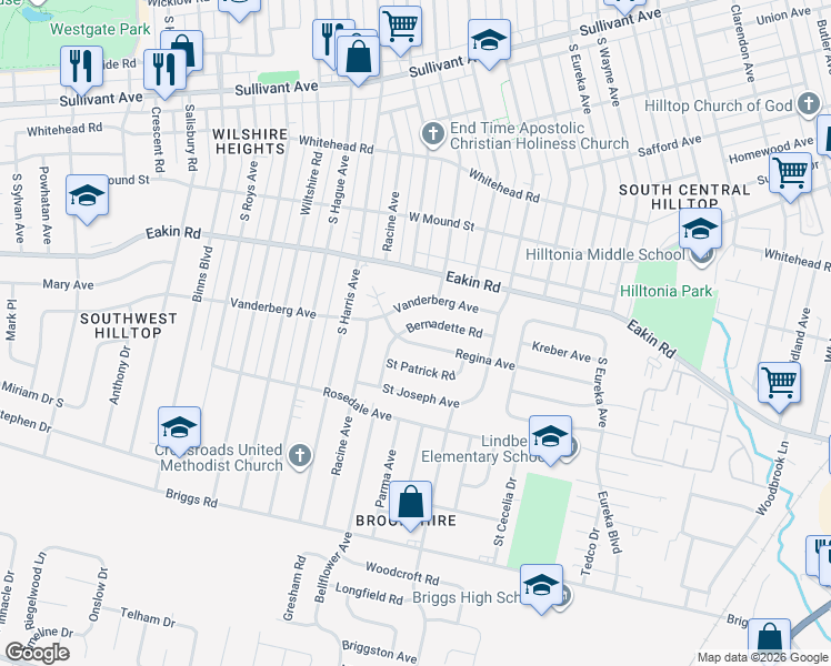 map of restaurants, bars, coffee shops, grocery stores, and more near 2722 Regina Avenue in Columbus