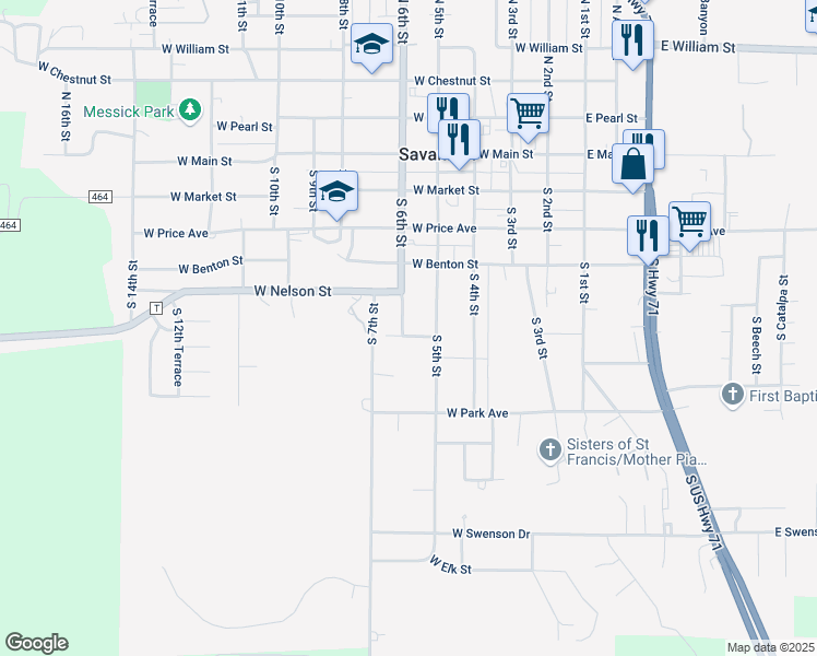 map of restaurants, bars, coffee shops, grocery stores, and more near 504 West Maple Street in Savannah