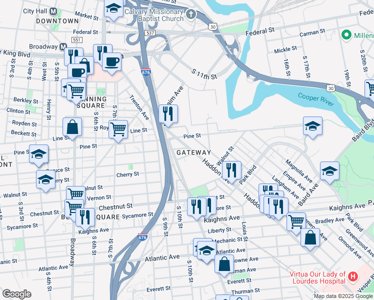 map of restaurants, bars, coffee shops, grocery stores, and more near in Camden