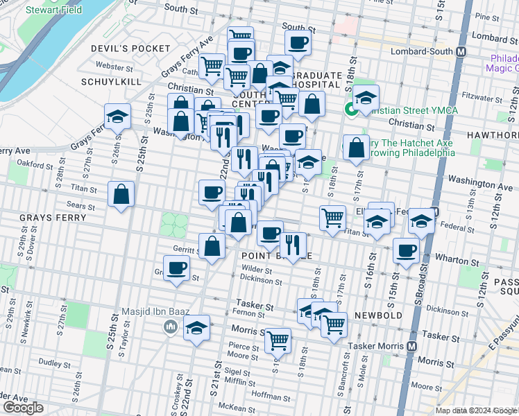 map of restaurants, bars, coffee shops, grocery stores, and more near 996 North Marshall Street in Philadelphia