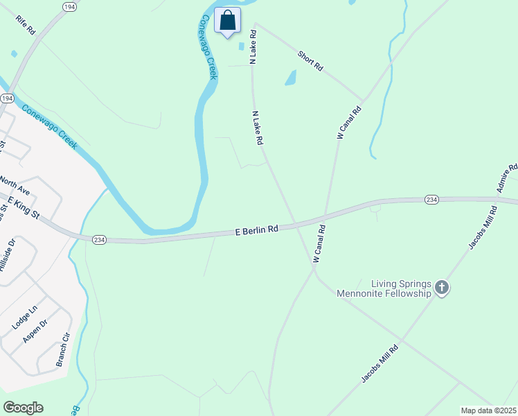 map of restaurants, bars, coffee shops, grocery stores, and more near 586 N Lake Rd in East Berlin