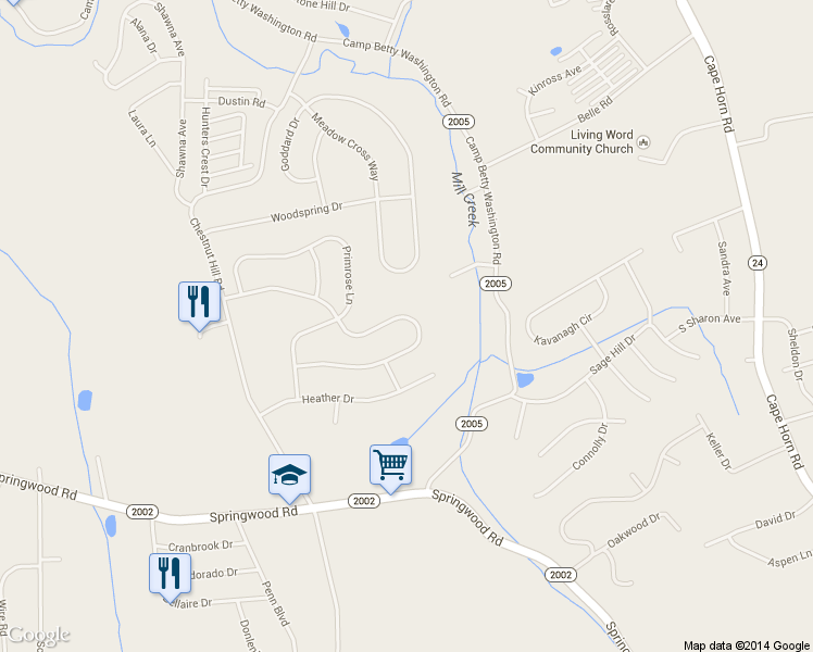 map of restaurants, bars, coffee shops, grocery stores, and more near 2748 Chestnut Run Road in York