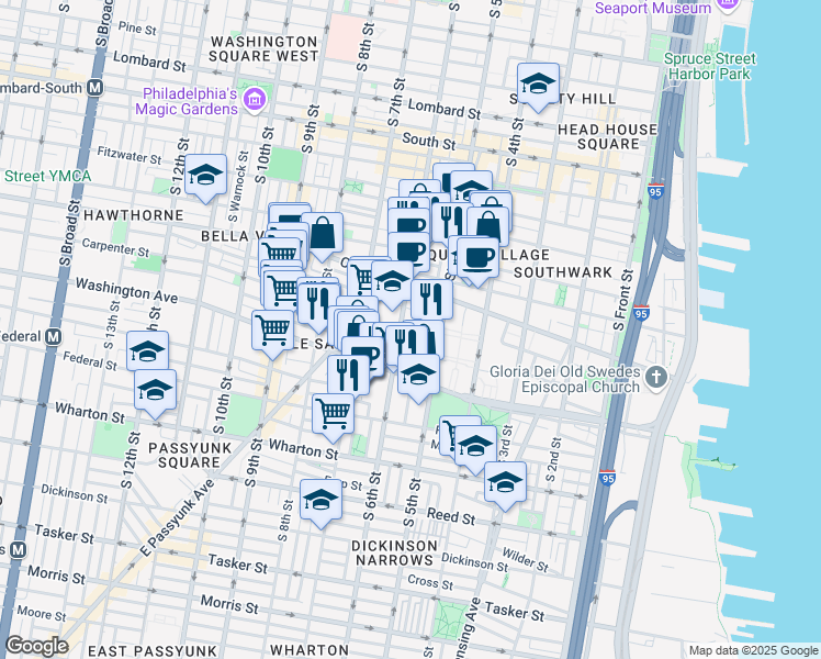 map of restaurants, bars, coffee shops, grocery stores, and more near 531 Carpenter Street in Philadelphia