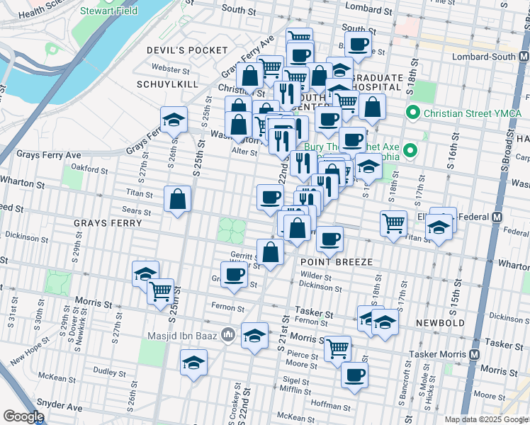 map of restaurants, bars, coffee shops, grocery stores, and more near 2221 Titan Street in Philadelphia