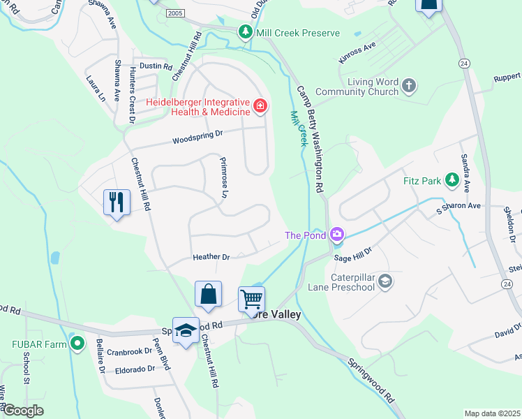 map of restaurants, bars, coffee shops, grocery stores, and more near 2748 Chestnut Run Road in York