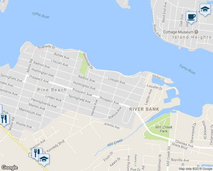 map of restaurants, bars, coffee shops, grocery stores, and more near 813 Radnor Avenue in Pine Beach