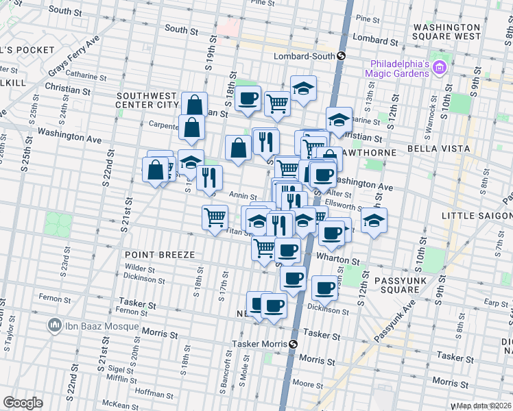 map of restaurants, bars, coffee shops, grocery stores, and more near in Philadelphia