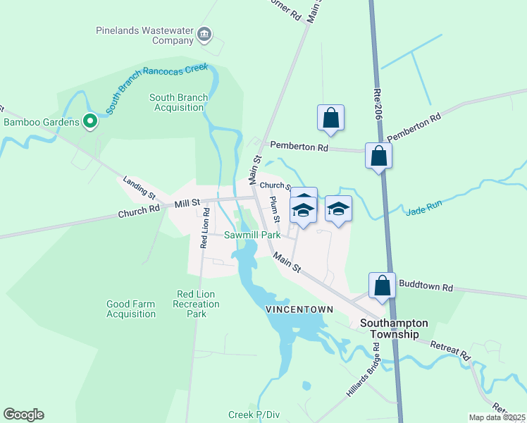 map of restaurants, bars, coffee shops, grocery stores, and more near 76 Main Street in Southampton Township