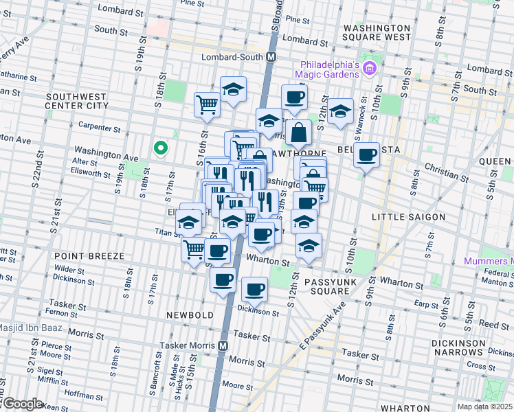 map of restaurants, bars, coffee shops, grocery stores, and more near in Philadelphia