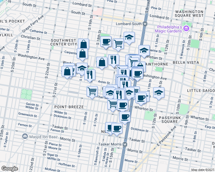 map of restaurants, bars, coffee shops, grocery stores, and more near in Philadelphia
