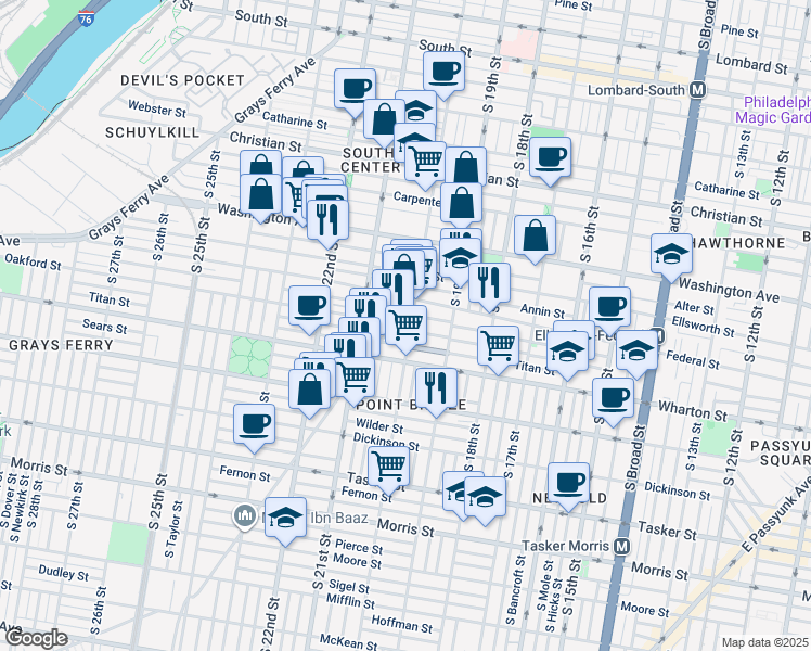 map of restaurants, bars, coffee shops, grocery stores, and more near in Philadelphia