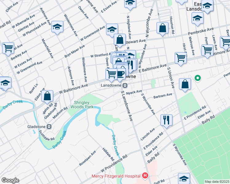map of restaurants, bars, coffee shops, grocery stores, and more near 99 Lansdowne Court in Lansdowne
