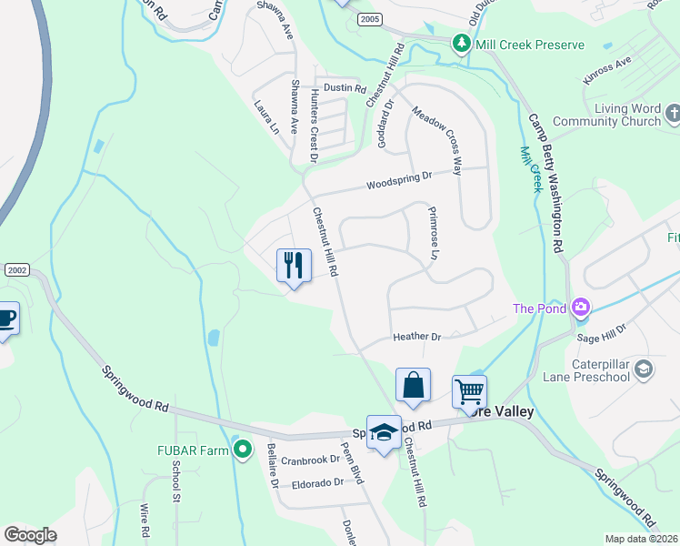 map of restaurants, bars, coffee shops, grocery stores, and more near 589 Chestnut Hill Road in York