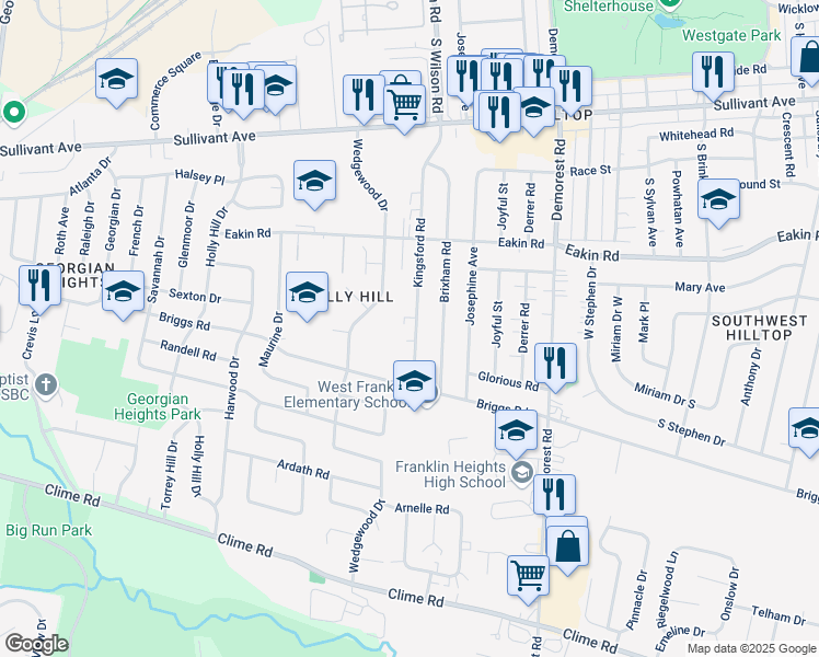 map of restaurants, bars, coffee shops, grocery stores, and more near 861 Kingsford Road in Columbus