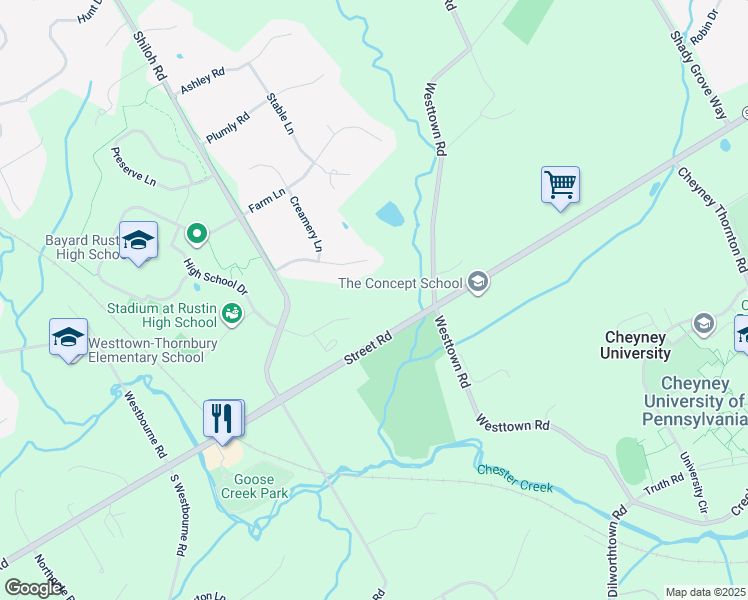 map of restaurants, bars, coffee shops, grocery stores, and more near 1012 Russell Ln in West Chester