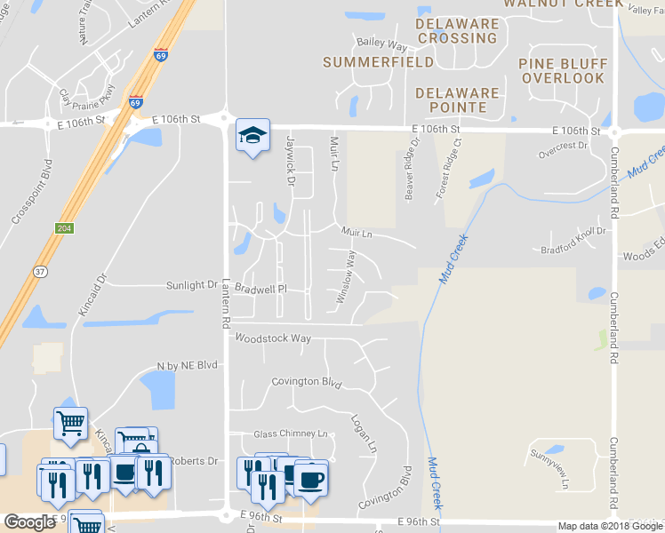 map of restaurants, bars, coffee shops, grocery stores, and more near 9086 Thoreau Court in Fishers