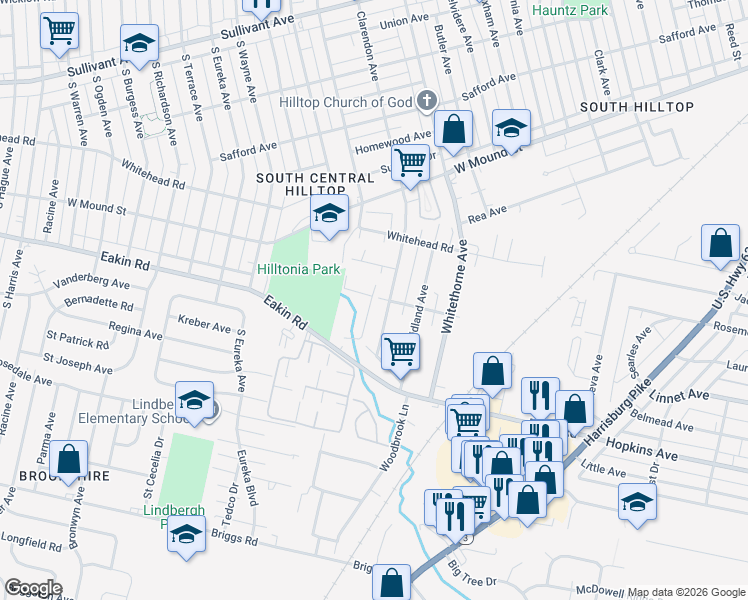 map of restaurants, bars, coffee shops, grocery stores, and more near 2264 Forest Creek Circle Drive in Columbus